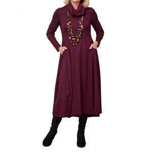 NEW NOEN long-sleeve cowl neck soft knit dress in prune